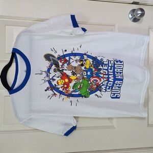 Disney Marvel White Graphic Ringer Tee Junior L NWOT